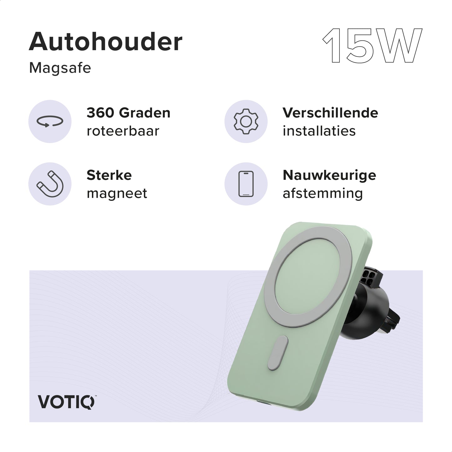 VOTIQ® MagSafe Autohouder iPhone 14/13/12 Draadloze oplader Mini/Max/Pro Apple iPhone Telefoonhouders magnetisch (Groen)…