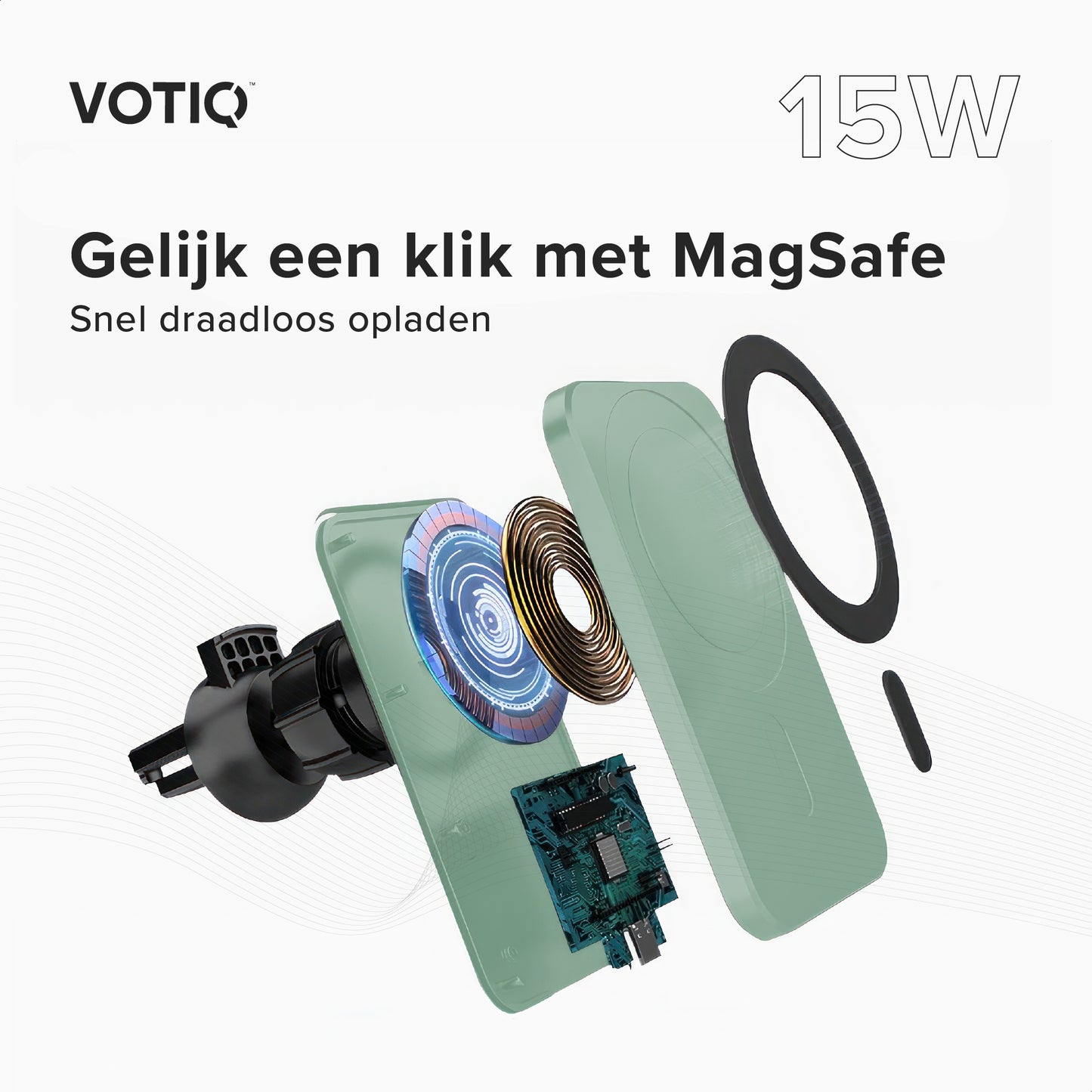 VOTIQ® MagSafe Autohouder iPhone 14/13/12 Draadloze oplader Mini/Max/Pro Apple iPhone Telefoonhouders magnetisch (Groen)…