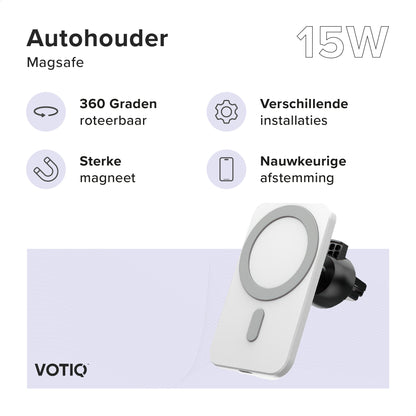 VOTIQ® MagSafe Autohouder iPhone 14/13/12 Draadloze oplader Mini/Max/Pro Apple iPhone Telefoonhouders magnetisch (Wit)…