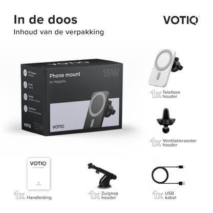 VOTIQ® MagSafe Autohouder iPhone 14/13/12 Draadloze oplader Mini/Max/Pro Apple iPhone Telefoonhouders magnetisch (Wit)…